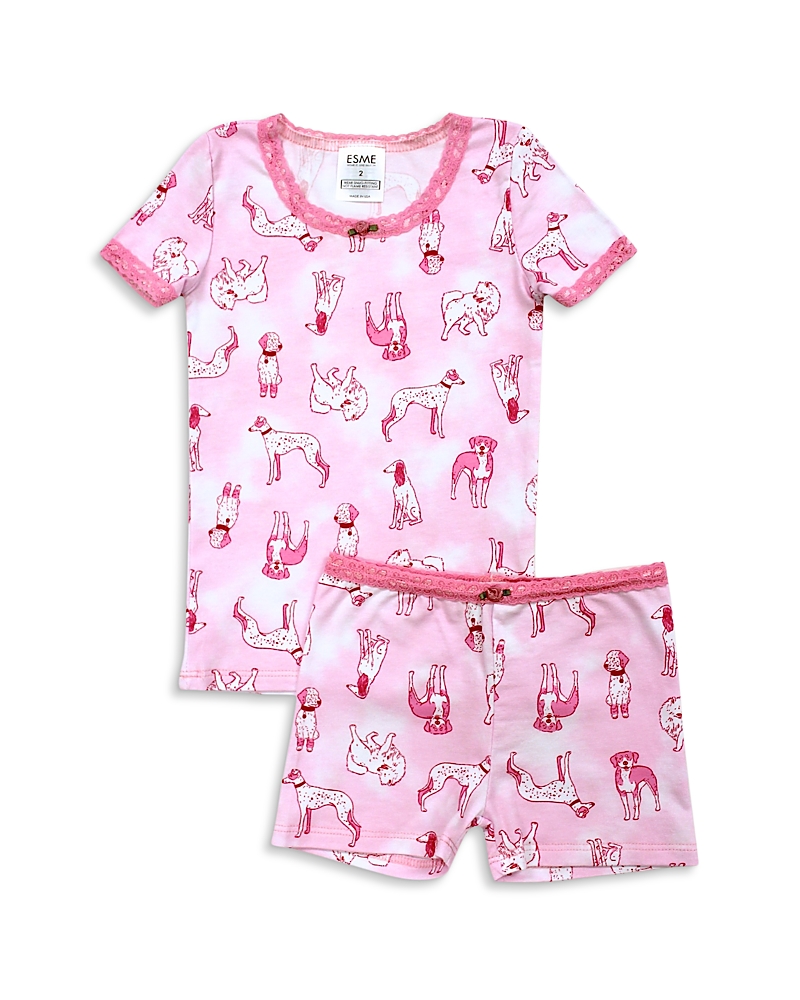 Esme Girls' Dog Print Short Sleeved Top & Shorts Pajama Set - Little Kid
