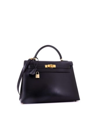Kelly 32 Handbag Black Box Calf with Gold Hardware