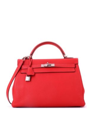 Kelly 32 Handbag Red Togo with Palladium Hardware