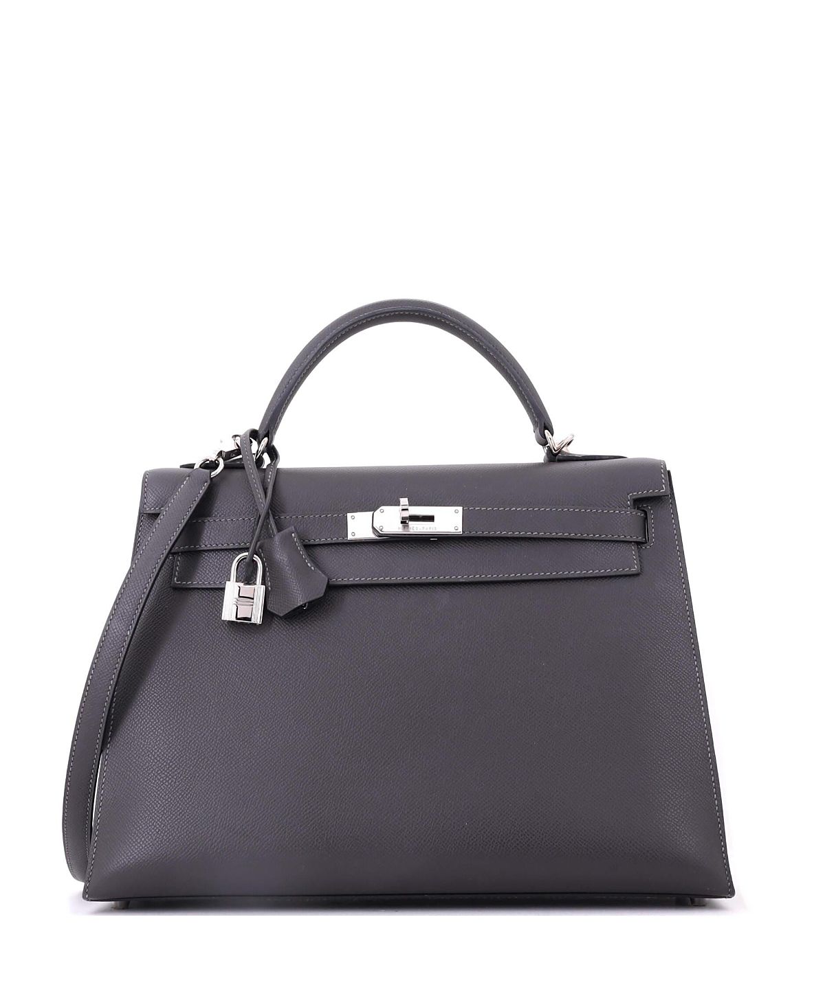 Pre-Owned HERMES Kelly 32 Handbag Grey Epsom with Palladium Hardware