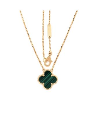  Vintage Alhambra Pendant Necklace 18K Gold and Malachite, 16.25"