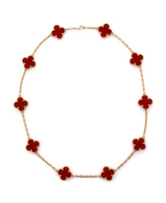 Vintage Alhambra 10 Motifs Necklace 18K Gold and Carnelian, 16.75"