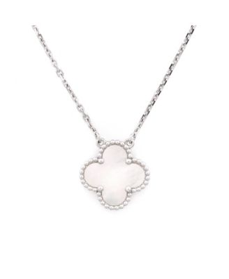  Vintage Alhambra Pendant Necklace 18K White Gold and Mother of Pearl, 18.5"