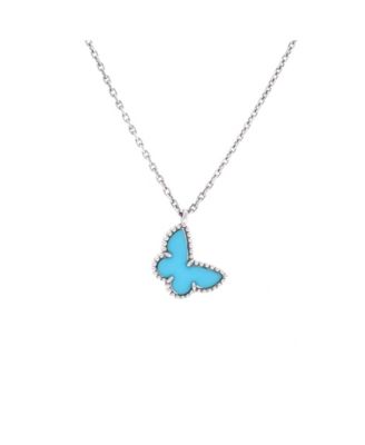  Sweet Alhambra Butterfly Pendant Necklace 18K White Gold with Turquoise, 15.5"