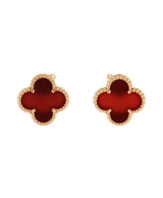  Vintage Alhambra Earrings 18K Gold and Carnelian
