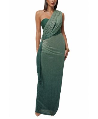 mac duggal ivory dress Mac Duggal - Beige Wrap Over Bishop Sleeve Gown With Pearl Beading main image 1
