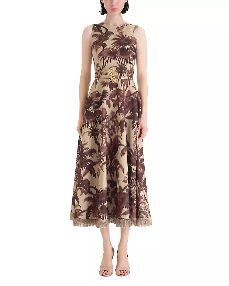 Oscar de la Renta Large Chine Palm Leaves Dress