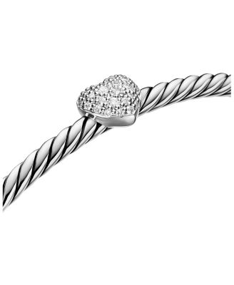 Micro Cable Flex&reg; Heart Station Bracelet in Sterling Silver with Diamonds, 2.6mm