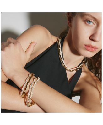 18K Yellow Gold Diamond Elongated Link Necklace, 17.25"