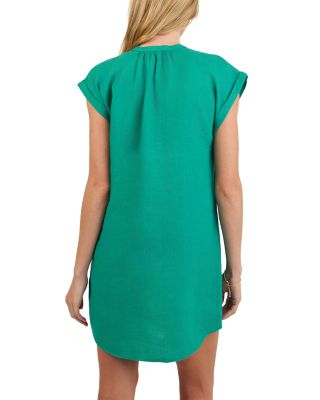 Linen Cap Sleeve Henley Mini Dress