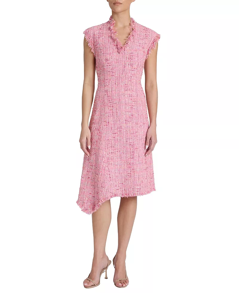 Santorelli Cici Asymmetric A-Line Dress in Cotton Blend Tweed