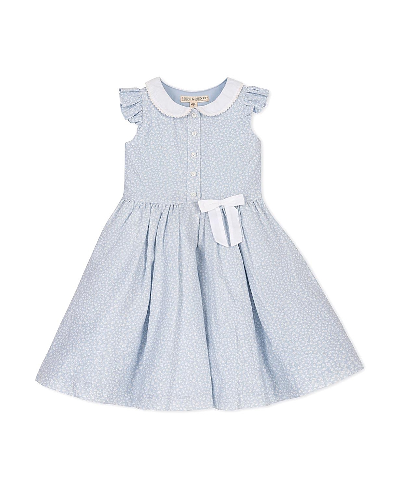 Hope & Henry Girls' Ruffle Sleeve Linen Dress with Peter Pan Collar - Little Kid, Big Kid