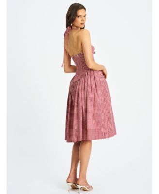  Susanna Gingham Halter Drop Waist Midi Dress