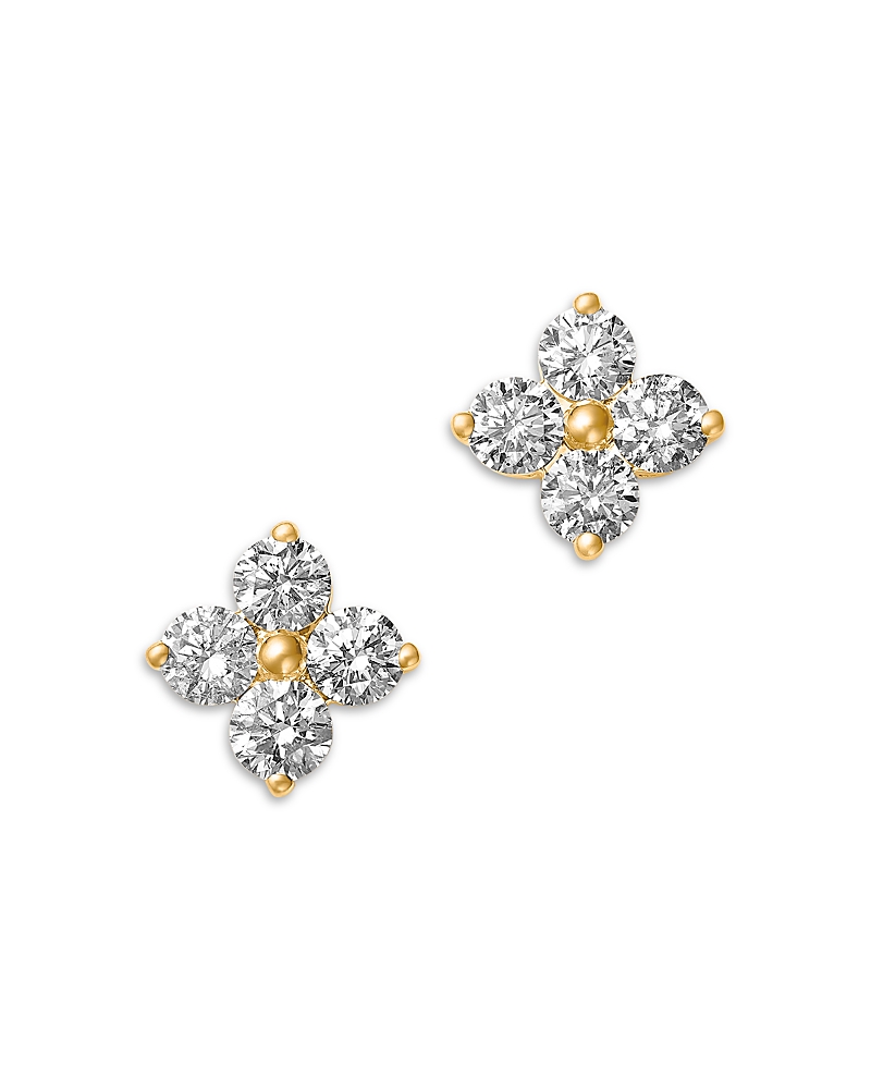 Bloomingdale's Fine Collection Diamond Clover Stud Earrings in 14K Yellow Gold, 1.50 tcw
