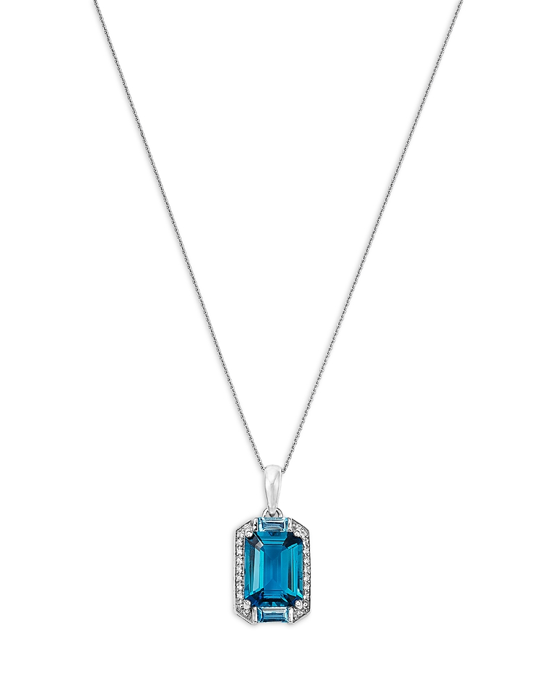 Bloomingdale's Fine Collection London Blue Topaz & Diamond Halo Pendant Necklace in 14K White Gold, 18