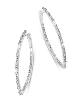 Diamond Inside Out Hoop Earrings in 14K White Gold, 1.0 tcw