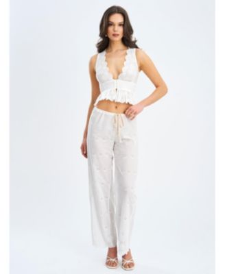  Raia Eyelet Wave Trim Crop Vest Top
