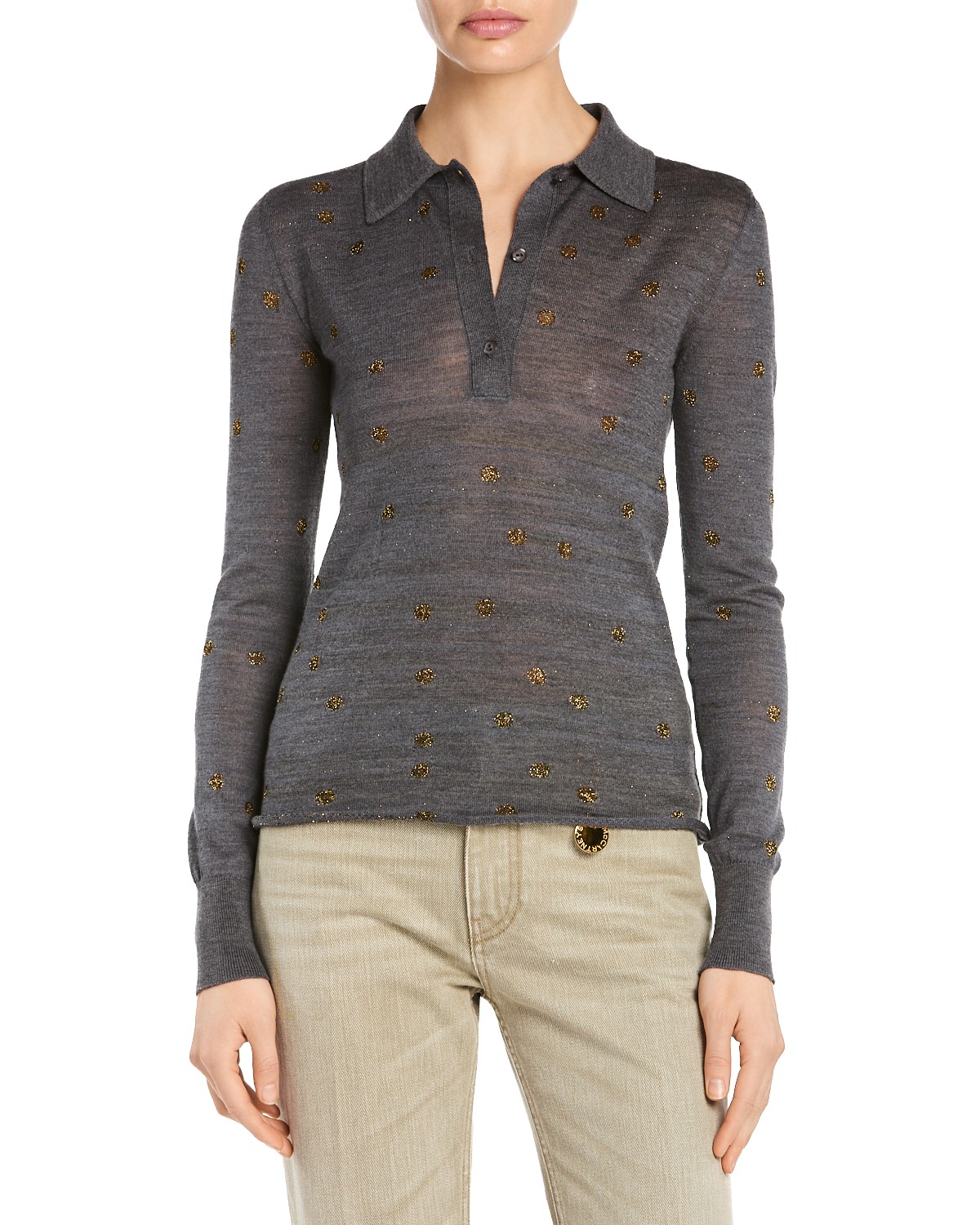 Stella McCartney Polka Dot Knit Polo in Grey Melange