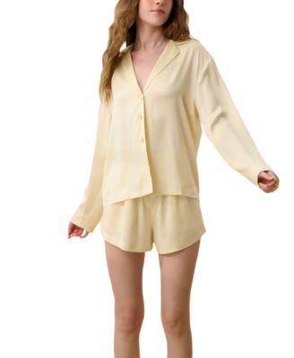 Silk Button Up Long Sleeve Short Set
