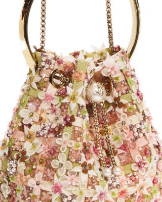 Bon Bon Floral Embroidered Mesh Top Handle Bucket Bag