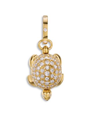 18K Yellow Gold FJ Diamond Small Turtle Locket Pendant
