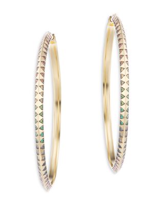18K Yellow Gold Knife Edge Multi Gemstone Rainbow Talisman Large Hoop Earrings