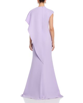 Crepe Asymmetrical Side Drape Cape Gown