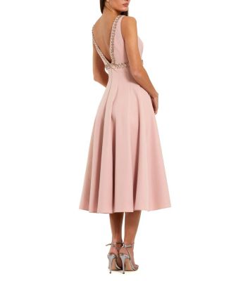 Women's Rhinestone Embellished Crepe A Line Midi Dress