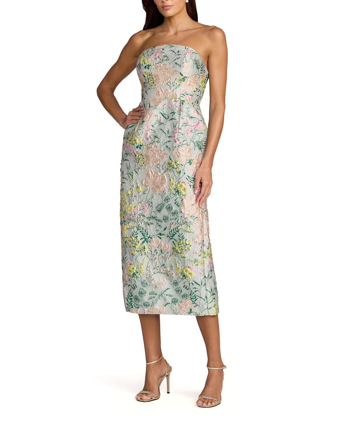 Mac Duggal Multicolor Strapless Brocade Midi Dress With Pockets