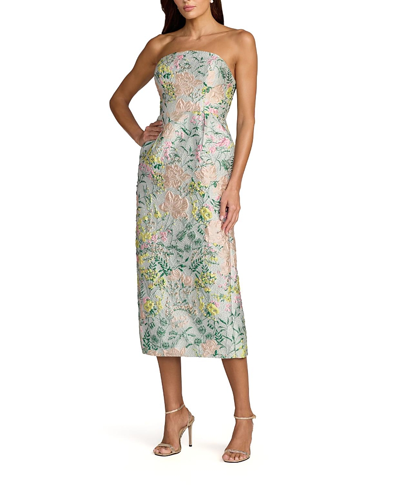 Mac Duggal Multicolor Strapless Brocade Midi Dress With Pockets
