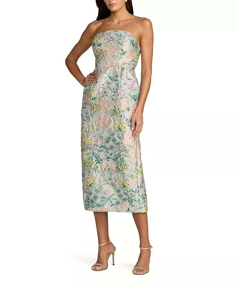 Mac Duggal Multicolor Strapless Brocade Midi Dress With Pockets