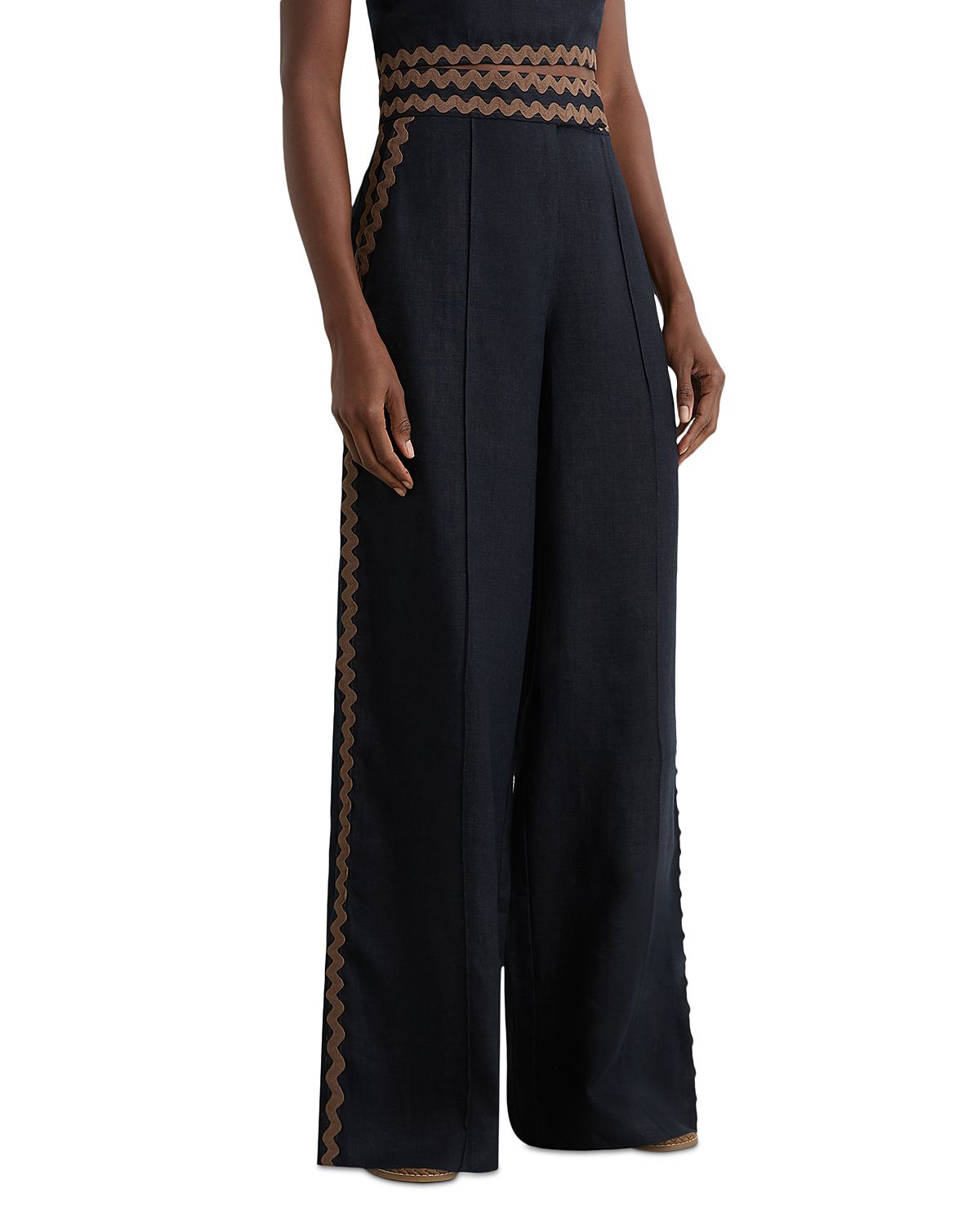Reiss Petites Mila Linen Wave Trim Pants