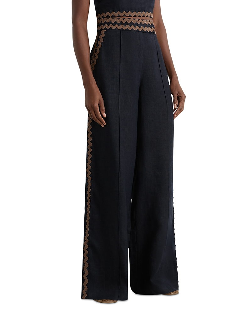 Reiss Petites Mila Linen Wave Trim Pants