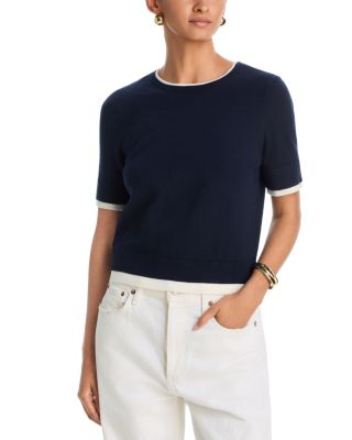 Aqua Double Layer Short Sleeve Crewneck Sweater - Exclusive