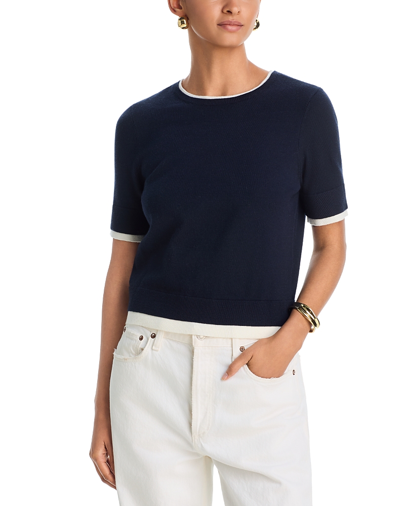 Aqua Double Layer Short Sleeve Crewneck Sweater - Exclusive