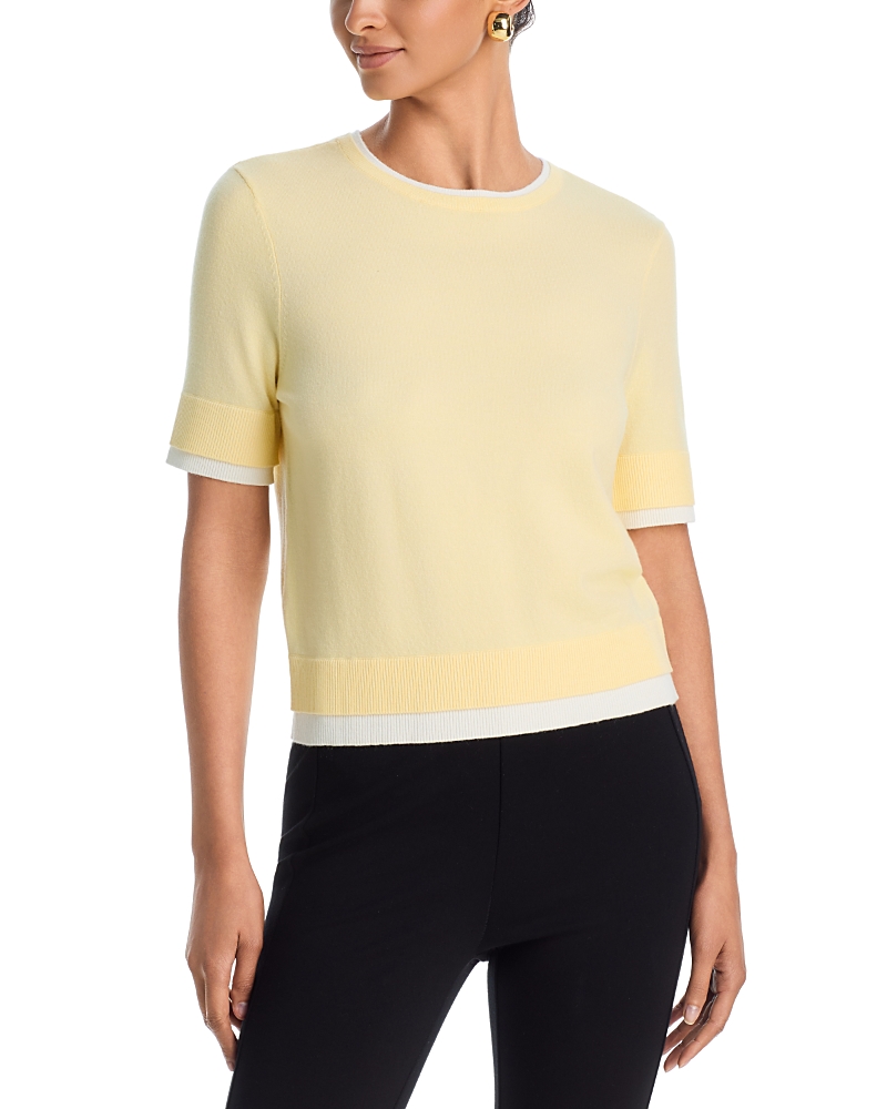 Aqua Double Layer Short Sleeve Crewneck Sweater - Exclusive
