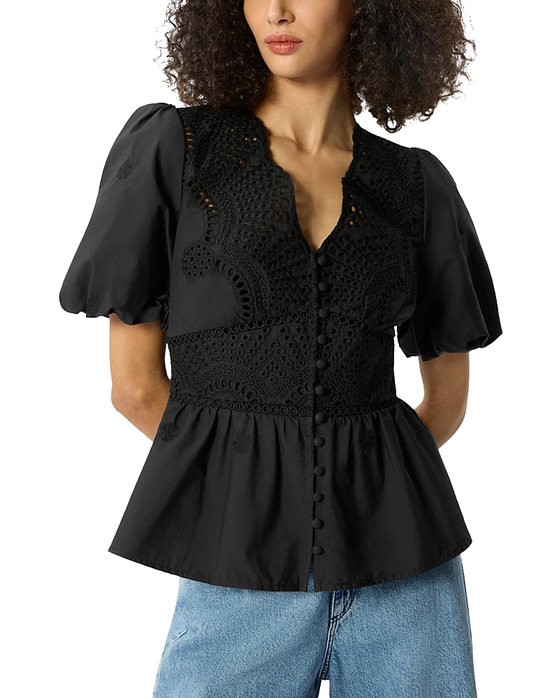 Whistles Cotton Broderie V Neck Blouse