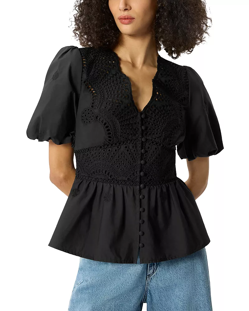 Whistles Cotton Broderie V Neck Blouse