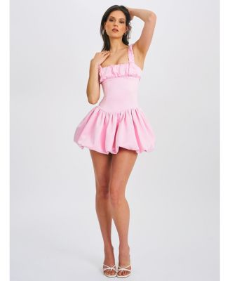  Aubreey Drop Waist Satin Bubble Hem Mini Dress