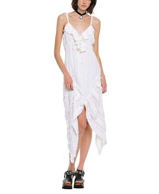 Anna Sui Floral Ruffle Stretch Lace Handkerchief Dress
