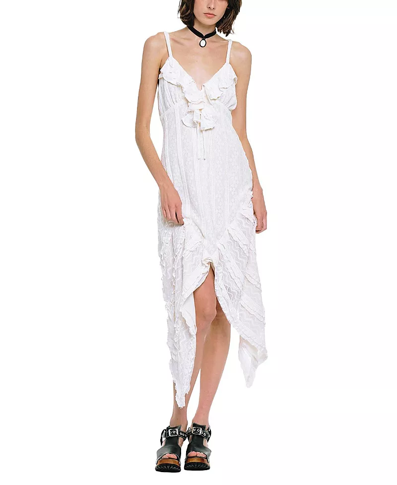 Anna Sui Floral Ruffle Stretch Lace Handkerchief Dress
