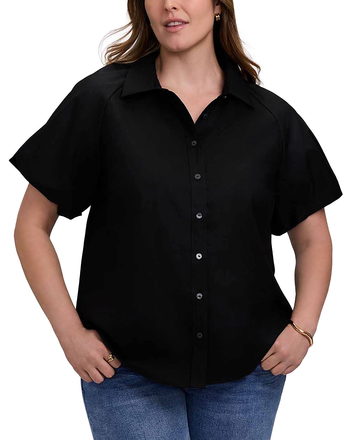Foxcroft Plus Paula Puff Sleeve Shirt