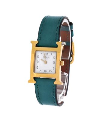 Heure H Quartz Watch in Plated Metal and Leather 21mm