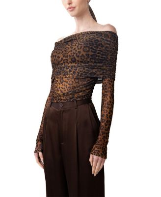  Printed Mesh Off Shoulder Top