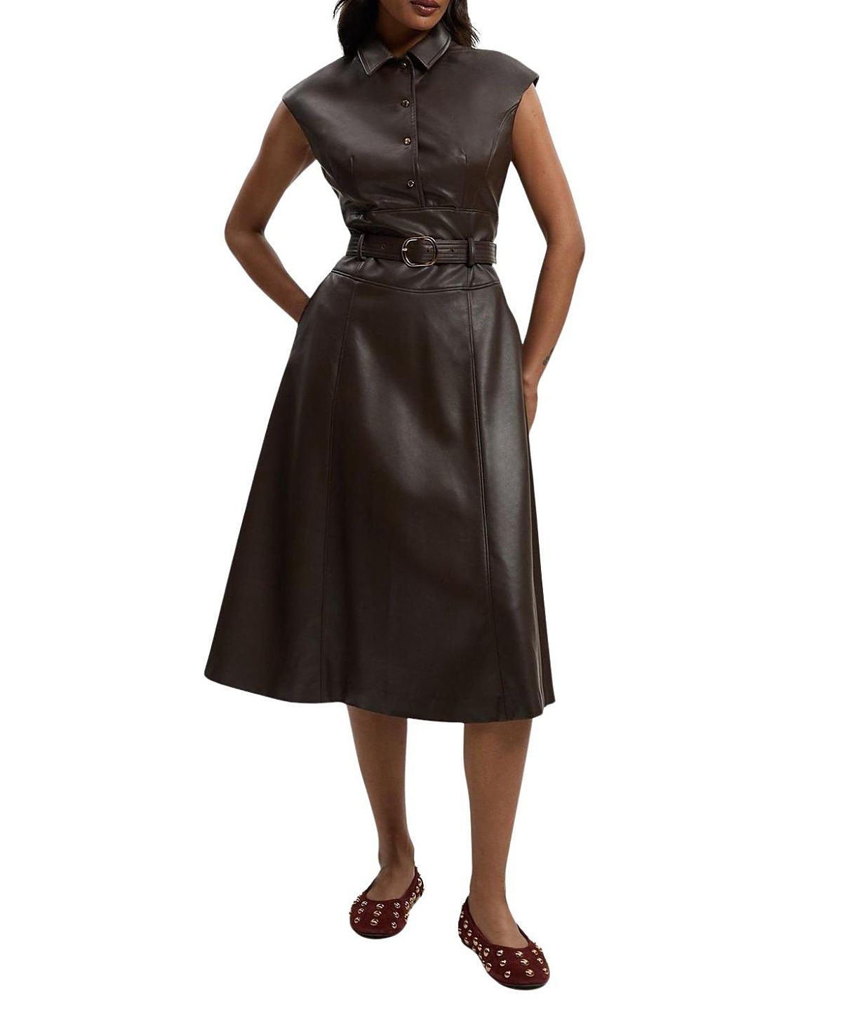 Karen Millen Faux Leather Belted Midi Dress