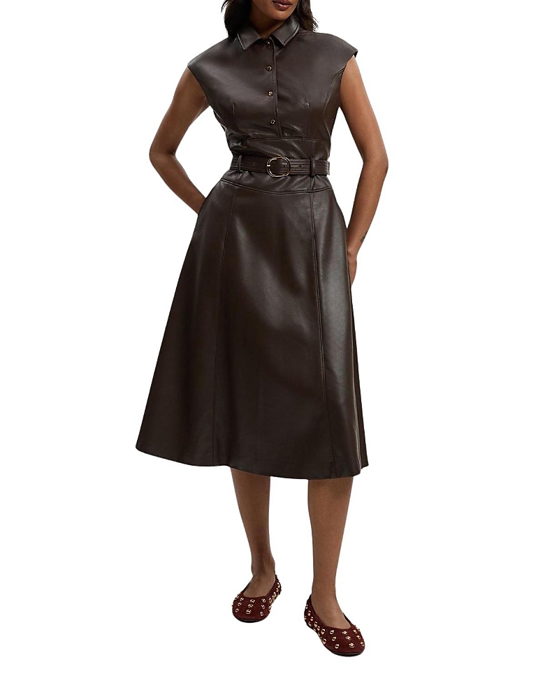 Karen Millen Faux Leather Belted Midi Dress