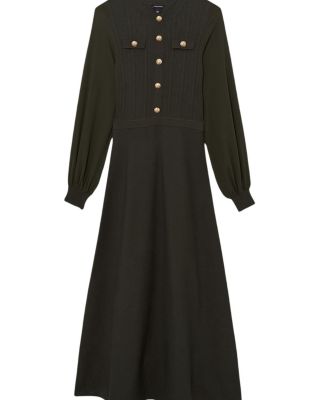 Military Trim Chiffon Sleeve Knit Dress