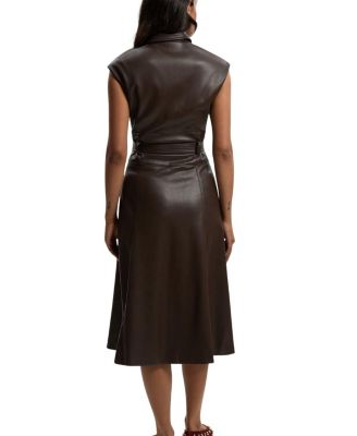womens brown leather dress Trendy, Chic Women's Clothing Boutique Endless Blu Mocha Leather Midi Dress for Women, Adjustable Belt, Faux Leather, Polyester Lining, S Lane 201 main image 0