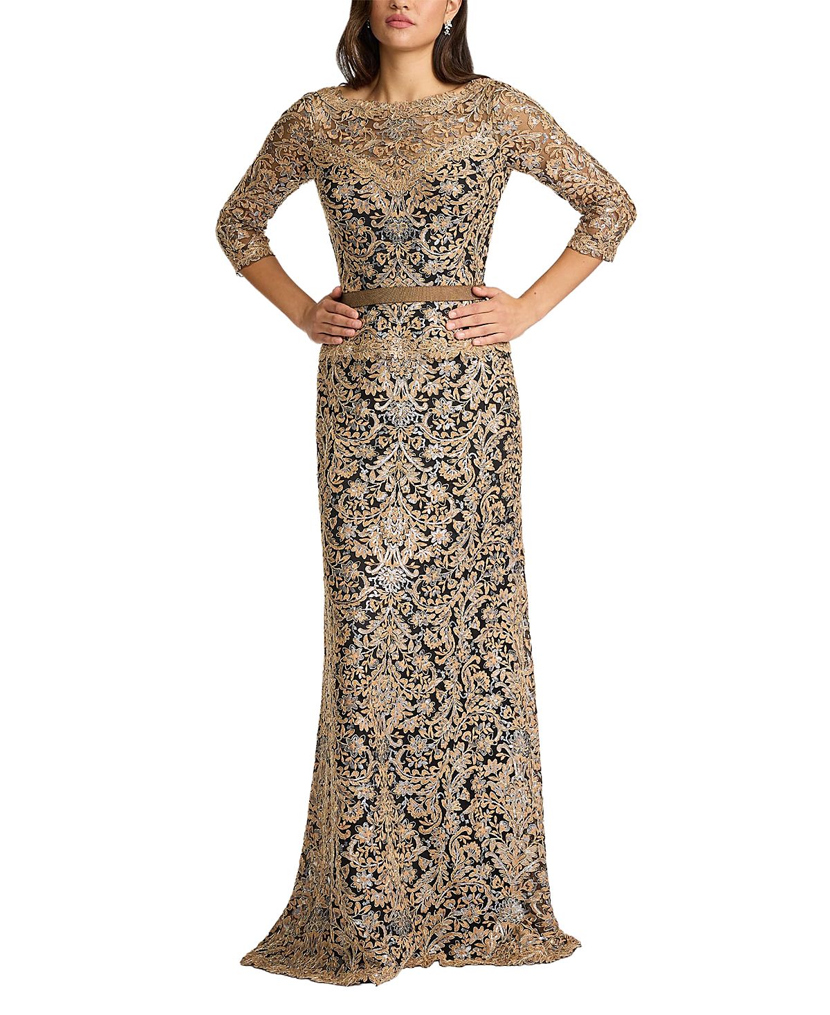 Tadashi Shoji Aziza Sequin Embroidered Tulle Gown