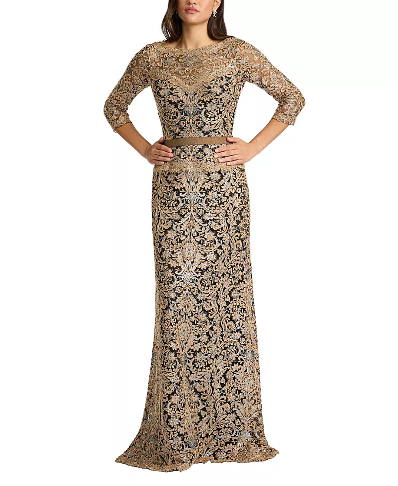 Tadashi Shoji Aziza Sequin Embroidered Tulle Gown